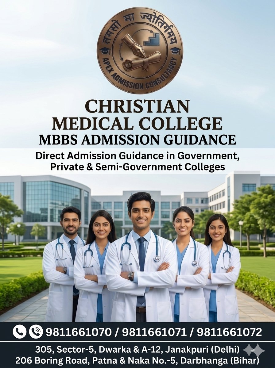 Professional vertical admission poster by Apex Admission Consultancy providing direct MBBS counseling for Government, Private, and Semi-Government medical colleges, featuring five Indian medical students and regional office locations.